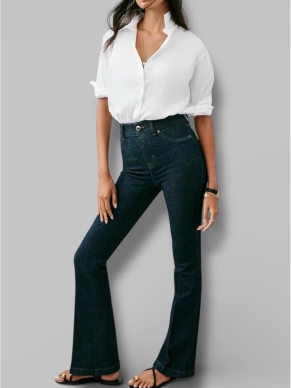 SPANX Shape EveryWear Flare Jeans in Raw Indigo Dark Wash Medium M